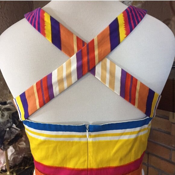 Calvin Klein Multicolor Striped Criss Cross Back Dress Size 14 - Picture 7 of 7